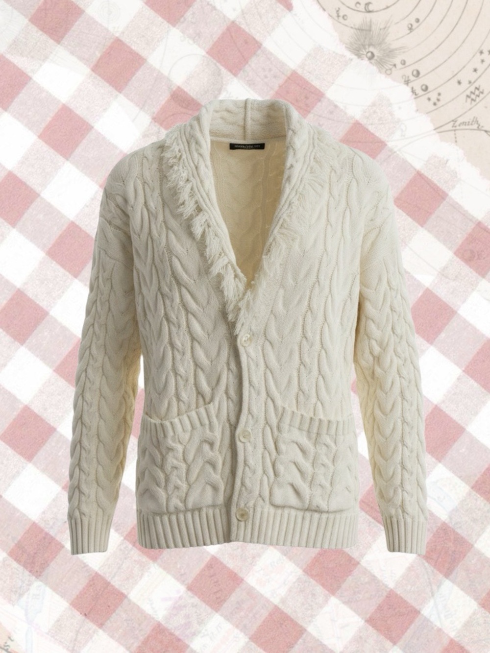 Central Park West Ivory Cable Shawl-Collar Cardigan